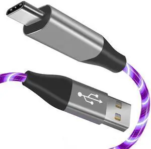 USB Type C Cable, LED Light up USB A to Type C Charger Cord Compatible with Samsung Galaxy S20/S10/S9/S8, LG V40, 3A Lighted Fast Charge Cord (Purple, 6 ft)