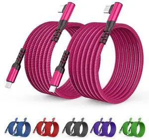 2-Pack USB C to USB C Cable 60W, 10ft+10ft Right Angle 90 Degree USB Type C Charger Fast Charging Cord for iPhone 17 Pro Max/16/15/14/Samsung S25/S24/S23, MacBook, C Port iPad Mini/Air/Pro(Pink)