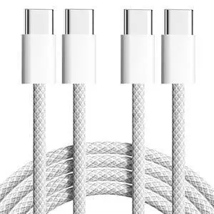 Braided USB C to USB C Cable 3ft - 60W Type C Fast Charger, USBC to USB-C Woven Power Cord for iPhone 17/16/15 Pro Max Plus/MacBook/iPad/AirPods/Samsung Galaxy/Android Devices and More [Pack of 2]