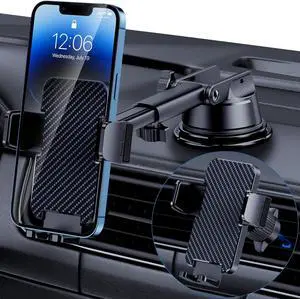 Phone Holder Car [Military Grade Suction Ultra Strong Base] Cell Phone Car Holder 3 in 1 Dashboard Windshield Air Vent Hands-Free for Garmin GPS iPhone Android