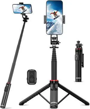 51" Cell Phone Selfie Stick Tripod, with Wireless Remote, Portable, Retractable, Aluminum Alloy, for iPhone, Samsung and Other Smartphones
