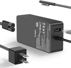 65W Surface Pro Laptop Charger Compatible with Microsoft Surface Pro 10, 9, 8, X, 7+, 7, 6, 5, 4, 3, Magnetic Surface Connector, Support 65W, 44W, 36W, with USB Port