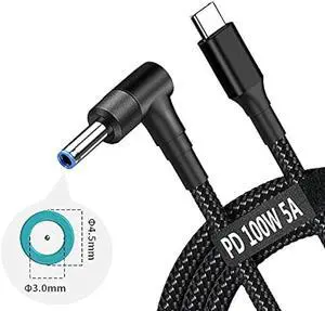USB C to 4.5mm Laptop Charging Cable Adapter Male Type C to Right Angle DC 4.5 x 3.0mm Converter 6.5ft 100W PD Power Charger Supply Extension Cord for Stream 11 13 14 15 Pavilion Spectre Chromebook HP