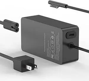 65W Laptop Charger Compatible with Microsoft Surface Pro 11, 10, 9, 8, 7+, 7, 6, 5, X, Laptop 7/6/5/4/3/2/1/Studio, Book 3/2/1, Go 4/3/2/1, 10FT