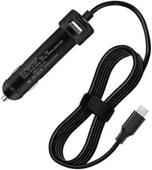 65W USB-C DC Travel Adapter Auto Car Charger Compatible with Dell Latitude 5550 5450 5350 9450 7650 7640 7450 7350 Inspiron 14 7440 7445 xps 13 9320 9340 9350 (Can't Replace 90w 130w)