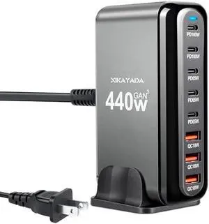 USB C Charger 440W GaN Fast Charger Block 8-Port PD3.0 Fast Charging Station 100W/65W AC Adapter Compatible with MacBook Pro/Air, Chromebook, Surface/HP/ASUS/DELL Laptop, iPhone/Android Phone