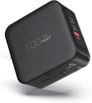 100W USB C Fast Charger, 3-Port GaN Wall Charger PD USB C and QC USB A Charger Adapter Super Fast Type C Charging for MacBook, iPad, iPhone 15 15 Pro, Galaxy S23 Ultra, Steam Deck, Dell XPS, Google