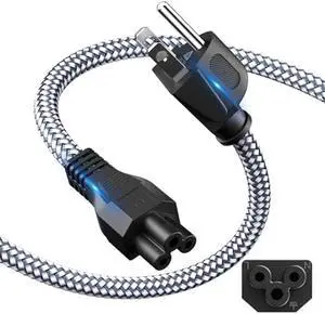 3 Prong AC Laptop Power Cord,6.6FT/2M Universal Power Cable Braided 3 Pin Power Cable for DellHP LG Lenovo Asus Acer Toshiba Laptops/Notebooks,Monitors,Printers,NEMA 5-15P to C5 Power Cord