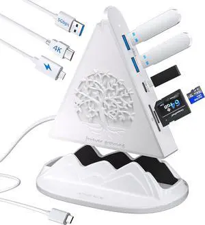 USB C Hub, White 8 in 1 USB C Hub Multiport Adapter with 4K HDMI, 100W Power Charging, 5Gbps Type C 3.0, 3xUSB A 3.0, SD/TF Reader& RGB Lighting, White Dcoking Station for MacBook Air, Laptops(Tree)