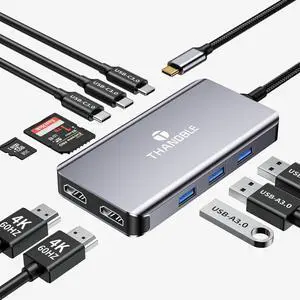 USB C Hub USB C Docking Station Dual Monitor 10 in 1 Multi Monitor Adapter with 2 HDMI, 3 USB-A, 2 Type-C, SD/TF, 100W PD Charging, Dongle for MacBook/Dell/HP/Lenovo ThinkPad/Surface