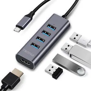 5-in-1 USB C Hub with 4K HDMI & 4 USB 3.0 Ports, Multiport Adapter for MacBook Pro/Air, iMac, iPad, XPS, Pixelbook, ThinkPad, USB-C Laptop & Devices