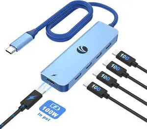 VCOM 10Gbps USB C Hub5 Ports USB Splitter with 100W Power DeliveryPortable USB C Multiport Adapter Compatible with MacBook Pro/Air, Surface Pro, Dell, HP, Microsoft, Not Support Monitor (Blue)