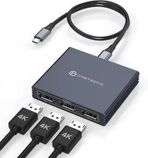 USB C to DisplayPort Splitter 4K@60Hz DisplayPort MST Hub for Triple Monitors with 100W PD Supports Extended Mirror Mode (Mac OS Only Mirror) Compatible with Thunderbolt 3/4/5 Laptops Windows