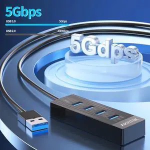 10Ft 4-Port USB 3.0 Hub for Desktop, USB Extender Hub 5Gbps, USB Multiport Adapter, USB Splitter w/Long Cable for Desktop, PC, Flash Drive, Mobile HDD (10Ft/3m)