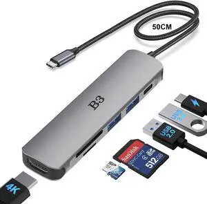 USB C Hub HDMI Adapter for MacBook Air Pro, 7 in 1 4K Dongle Multiport Converter with 50cm Cable, USB 3.0 5Gbps Data Transfer, 100W PD, SD/TF Card Slot, Digital AV Connector for Mac M1 M2 PC Laptop