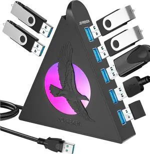 7 Port USB Hub, USB 3.0 Data Hub with 2 ft Long Cable,RGB Night Light,Multi Port Gaming Hub for PC, Laptop, Flash Drive, Keyboard, Mouse, Console, Xbox, PS4/PS5, iMac, Flash Drive, HDD