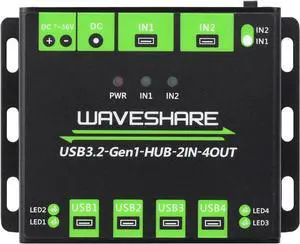 Waveshare Industrial Grade USB HUB, Extending 4X USB 3.2 Ports, Switchable Dual Hosts, Multi Protections