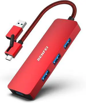BENFEI USB 3.0 Hub, USB-C HUB, 2-in-1 USB Type-A/Type-C Hub with 4 USB 3.0 Ports [Aluminum Shell, Nylon Braided] Compatible with iPhone 15 Pro/Max, MacBook Pro/Air 2023, iPad Pro, iMac, S23, XPS 17