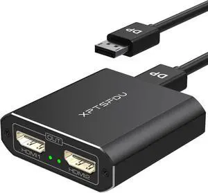 DisplayPort to HDMI Splitter 4K60Hz DP to Dual HDMI Splitter 1 in 2 Out Extended Display with Power Cable Supports Extended and Mirror Mode for Windows (Mac OS only Supports Mirror Mode)