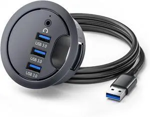 CY USB 3.0 Hub Sound Card AUX 3 Port USB 60mm Desk Grommet Splitter Dock Station Headphone Mic Audio Interface for Desktop PC