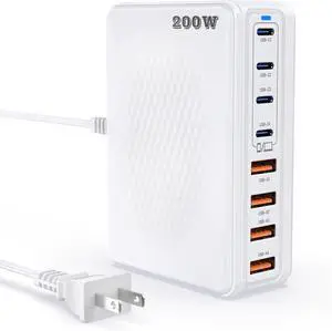200W GaN III 8-Ports USB C Fast Charger, Type C Block, QC4.0 Fast Phone Charging Station Hub PD 65W Charger Power Adapter for iPad/Air/Pro/iPhone 17/16 MacBook Pro/Air, Galaxy Phones, Tablet 200W GaN III 8-Ports USB C Fast Charger, Type C Block, QC4.0 Fast Phone Charging Station Hub PD 65W Charger Power Adapter for iPad/Air/Pro/iPhone 17/16 MacBook Pro/Air, Galaxy Phones, Tablet