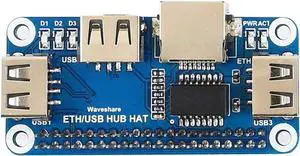 Waveshare Ethernet/USB HUB HAT, Compatible with Raspberry Pi 5/4B/3B/Zero/Zero W/Zero 2W/Pico/Pico W/Pico WH, 1x RJ45 Ethernet Port, 3X USB Ports