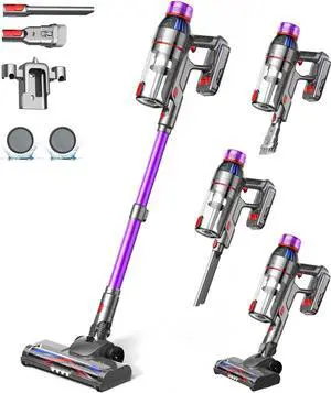 MQDXE Cordless Stick Vacuum Cleaner: 550W Powerful Suction, LED Display, 55 Min Runtime, Anti-Tangle Brush, Rechargeable Battery, Lightweight for Home, Pet Hair, Hard Floors, Carpet