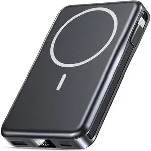 Magnetic Portable Charger, 10000mAh Power Bank, 5 in 1 Portable Charger with Built in Cable, 20W Fast Charging for Magsafe Battery Pack Compatible with iPhone 17/16/15/14/13/12 Pro/Pro Max Series