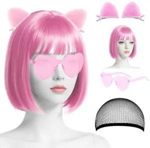 Adboros Wig and Party Sunglass, Neon Short Bob Wig, Bob Wig and Hairpin,Wigs for Women for Bachelorette St patrick's Day Party Wigs Decorations Favors (Pink) Adboros Wig and Party Sunglass, Neon Short Bob Wig, Bob Wig and Hairpin,Wigs for Women for Bachelorette St patrick's Day Party Wigs Decorations Favors (Pink)