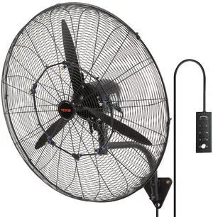 VEVOR Wall-Mount Misting Fan, 30 Inch, 3-speed High Velocity Max. 9500 CFM, Waterproof Oscillating Industrial Wall Fan, Commercial or Residential for Warehouse, Greenhouse, Workshop, Black, ETL Listed