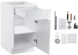 White Shaker Base Cabinet with Drawer, 18-Inch Unassembled Drawer Base Cabinet, 18" W x 24" D x 34.5" H Ready to Assemble Cabinet with Soft-Close Door and Adjustable Shelf, for Home Office