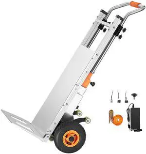 Electric Stair Climbing Dolly, 440lbs Electric Stair Climbing Hand Trucks with 157.5in Rope & Extendable Handle, Heavy Duty Stair Climber for Warehouse Logistics, Moving Furniture(Silver)