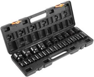 Impact Socket Set 1/2 Inches 26 Piece Impact Sockets, Shallow Socket, 6-Point Sockets, Rugged Construction, CR-V, 1/2 Inches Drive Socket Set Impact Metric 10mm - 36mm, with a Storage Cage