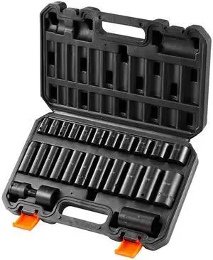 VEVOR Impact Sockets Set 25pcs 6-Point 3/8in Drive Bit Ratchet Tool Kit Case VEVOR Impact Sockets Set 25pcs 6-Point 3/8in Drive Bit Ratchet Tool Kit Case