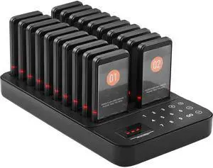 VEVOR Restaurant Pager System, Wireless 400m Long Range Lineup Waiting Queue Signal, Guest Customer Calling Beepers with Vibration & Flashing, 20 Buzzers for Food Truck, Church, Nursery, Hospital VEVOR Restaurant Pager System, Wireless 400m Long Range Lineup Waiting Queue Signal, Guest Customer Calling Beepers with Vibration & Flashing, 20 Buzzers for Food Truck, Church, Nursery, Hospital