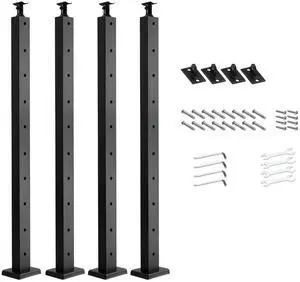VEVOR 4-Pack Cable Railing Post, 36x1x2 In Horizontal-Hole Deck Railing Post with Pre-Drilled Holes, Stainless Steel Cable Rail Post with Horizontal and Curved Bracket, Black, 4JZLGZXHS914UUOI6001V0 VEVOR 4-Pack Cable Railing Post, 36x1x2 In Horizontal-Hole Deck Railing Post with Pre-Drilled Holes, Stainless Steel Cable Rail Post with Horizontal and Curved Bracket, Black, 4JZLGZXHS914UUOI6001V0