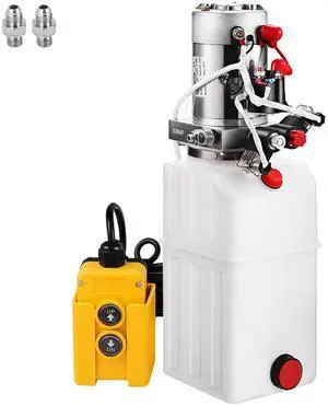 Hydraulic Power Unit 6 Quart Hydraulic Pump Double Acting DC12V Hydraulic Power Pack for Dump Truck Dump Trailer SAE6 Port with Plastic Reservoir