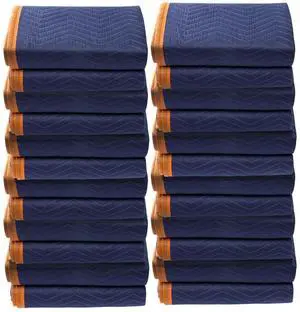 Moving Blankets, 80" x 72", 65 lbs/dz Weight, 12 Packs, Professional Non-Woven & Recycled Cotton Packing Blanket, Heavy Duty Mover Pads for Protecting Furniture, Floors, Appliances, Blue/Orange