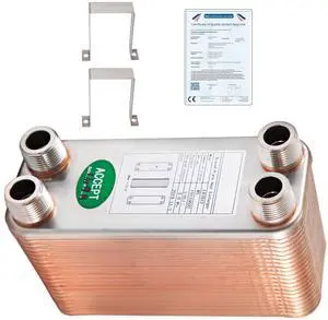 Heat Exchanger 3\"x7.5\" 40 Plates Brazed Plate Heat Exchanger 316L 3/4\" MPT Heat Exchanger B3-12A Beer Wort Chiller for Hydronic Heating