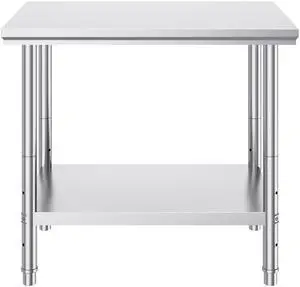 Stainless Steel Prep Table, 900x600x800 mm, 700 lbs Load Capacity, Heavy Duty Metal Worktable with 3 Adjustable Height Levels, Commercial Workstation for Kitchen Garage Restaurant Backyard