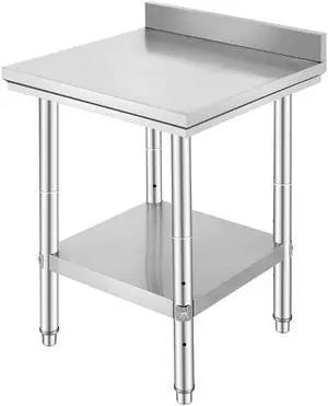 24 x 24 x 35 Inch Stainless Steel Work Table, Commercial Food Prep Worktable Heavy Duty Prep Worktable, Metal Work Table with Adjustable Height for Restaurant, Home and Hotel