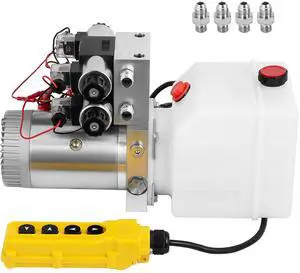 Hydraulic Pump Double Acting Hydraulic Power Unit Double Solenoid Hydraulic Power Pack 12V DC Hydraulic Power Pump with 4.5Liter Reservoir for Dump Trailer Car Lifting