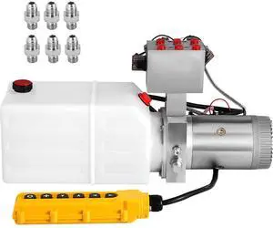 Hydraulic Pump, 6 Quart/1.5 Gal Double Acting Dump Trailer Pump DC 12V, 3200 PSI Max Relief Pressure, Electric Hydraulic Power Unit for Dump Trailer Car Lifting (with 6pcs SAE #6 Connectors)