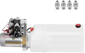 Hydraulic Pump, 8 Quart/2 Gal Double Acting Dump Trailer Pump DC 12V, 3200 PSI Max Relief Pressure, Electric Hydraulic Power Unit for Dump Trailer Car Lifting (with 4pcs SAE #6 Connectors)