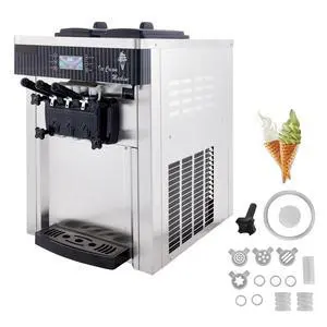 Commercial Ice Cream Machine 5.3 to 7.4Gal per Hour Soft Serve with LED Display Auto Clean 3 Flavors Perfect for Restaurants Snack Bar, 2200W, Sliver