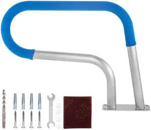 Pool Rail 30x22 Pool Railing 304 Stainless Steel 250LBS Load Capacity Silver Rustproof Pool Handrail Humanized Swimming Pool Handrail with Blue Grip Cover & M8 Drill Bit & Self-Taping Screws