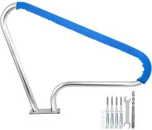 Pool Rail 48x36 Pool Railing 304 Stainless Steel 250LBS Load Capacity Silver Rustproof Pool Handrail Humanized Swimming Pool Handrail with Blue Grip Cover & M8 Drill Bit & Self-Taping Screws