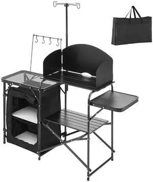 VEVOR Camping Kitchen Table Portable Outdoor Cook Station Storage Windshield Aluminum VEVOR Camping Kitchen Table Portable Outdoor Cook Station Storage Windshield Aluminum