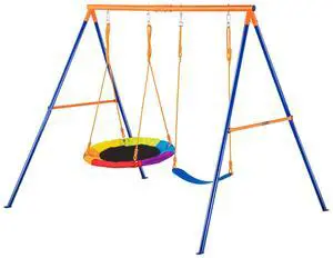 VEVOR Swing Sets for Backyard 1 Saucer 1 Belt Swing Seat A-Frame Metal Stand VEVOR Swing Sets for Backyard 1 Saucer 1 Belt Swing Seat A-Frame Metal Stand
