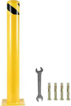 Safety Bollard 48"x4.5" Safety Barrier Bollard 4-1/2" OD 48" Height Yellow Powder Coat Pipe Steel Safety Barrier with 4 Free Anchor Bolts for Traffic-Sensitive Area